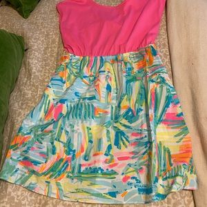 Lilly Pulitzer sea salt and sun dress with knot in back. Pink and multi color